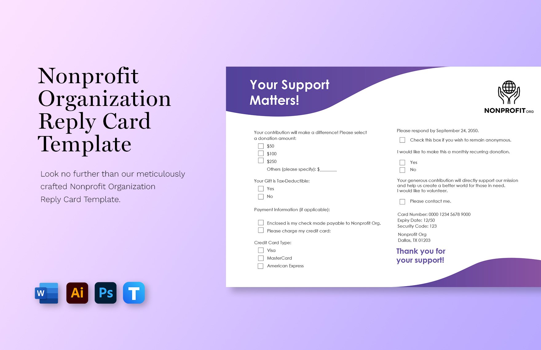 Nonprofit Organization Reply Card Template