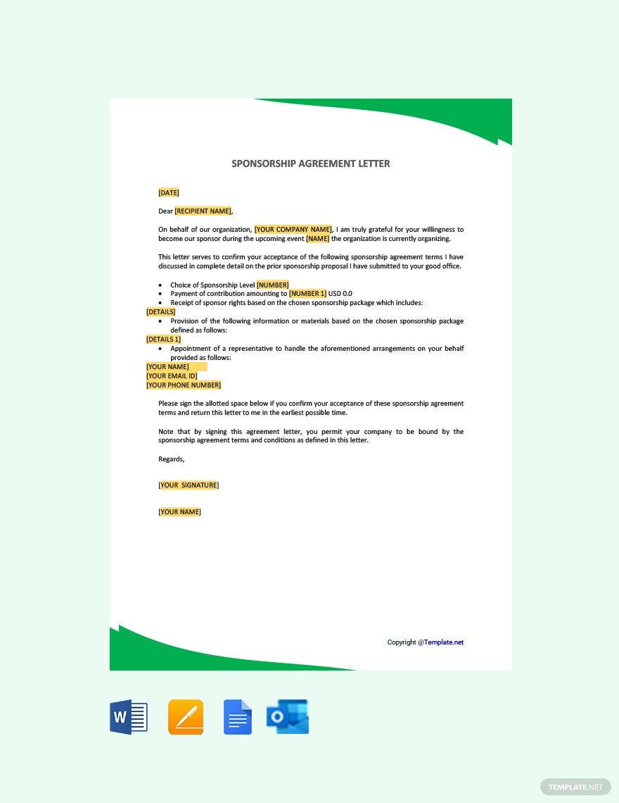 Sponsorship Agreement Letter in Word, Google Docs, PDF