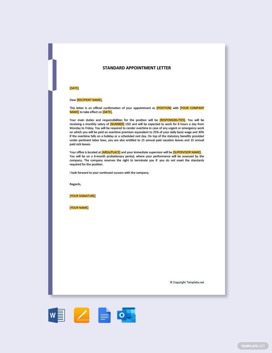 Free Standard Appointment Letter Template