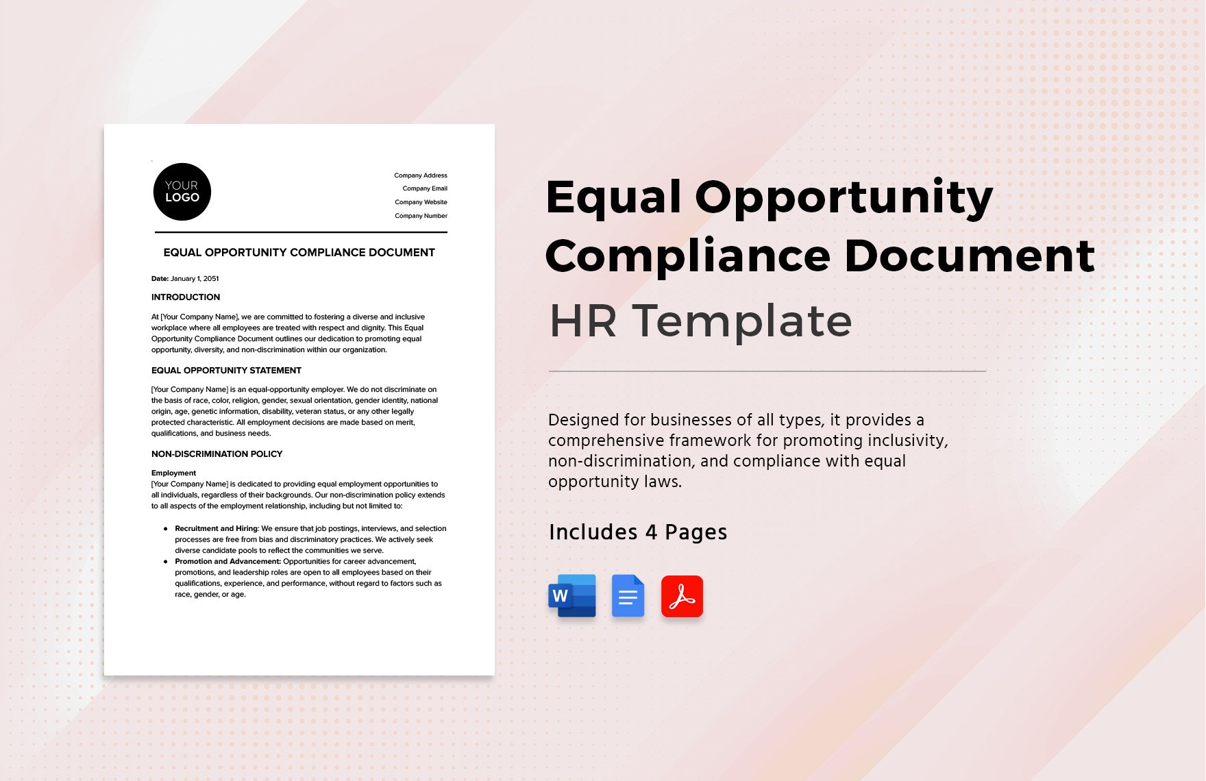 Equal Opportunity Compliance Document HR Template in Word, PDF