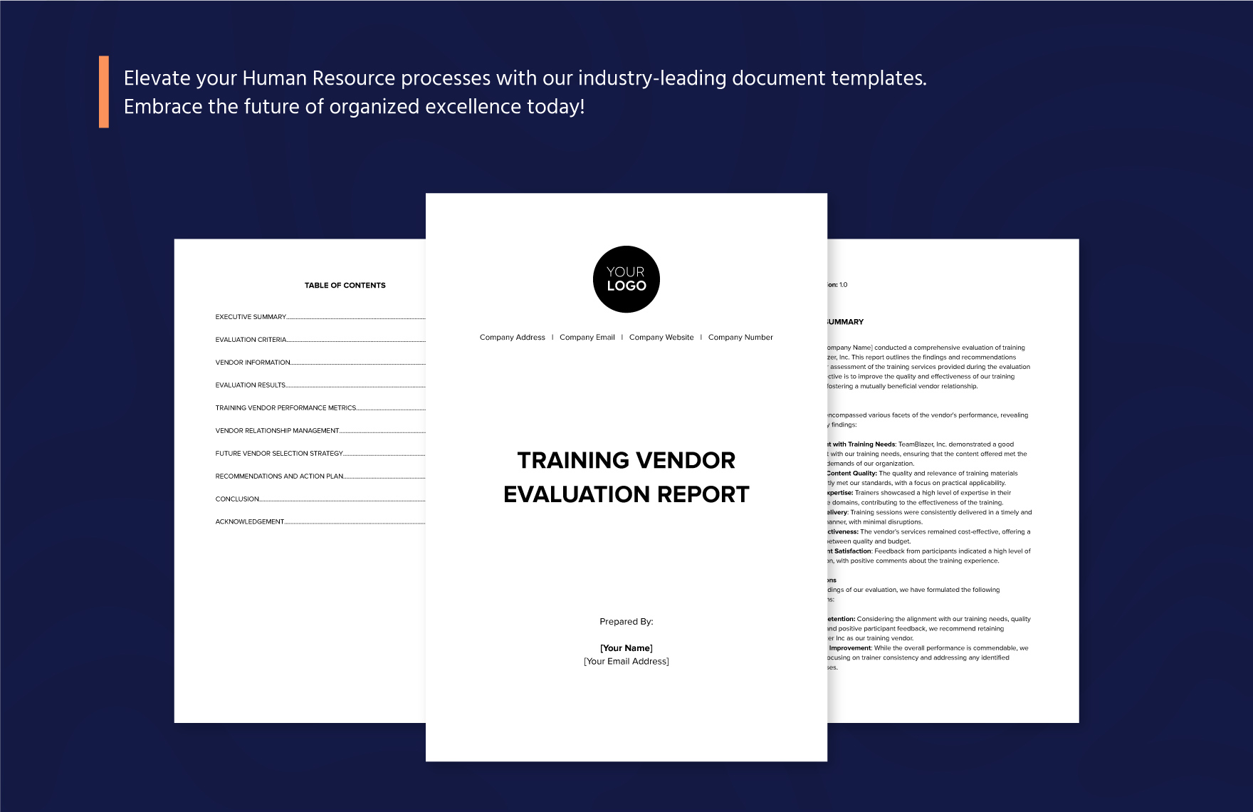 Training Vendor Evaluation Report HR Template