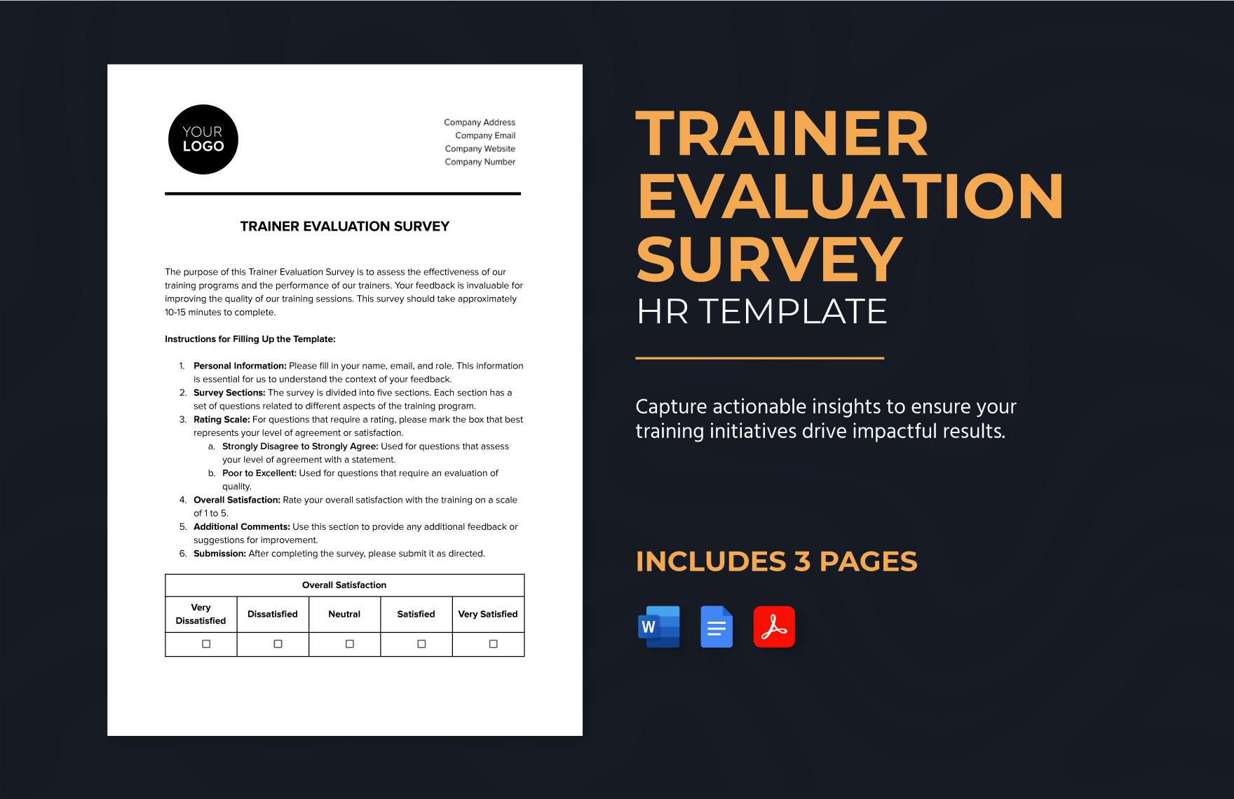 Trainer Evaluation Survey HR Template in Word, Google Docs, PDF