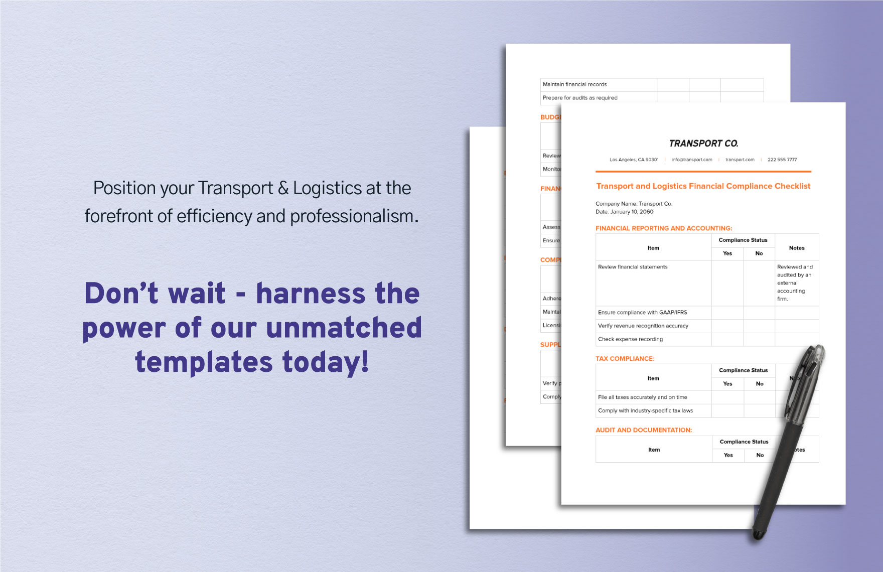 Transport and Logistics Financial Compliance Checklist Template