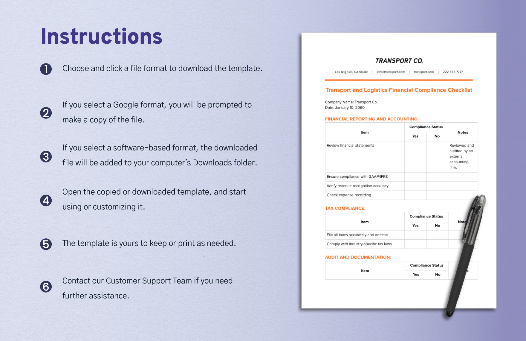 Transport and Logistics Financial Compliance Checklist Template