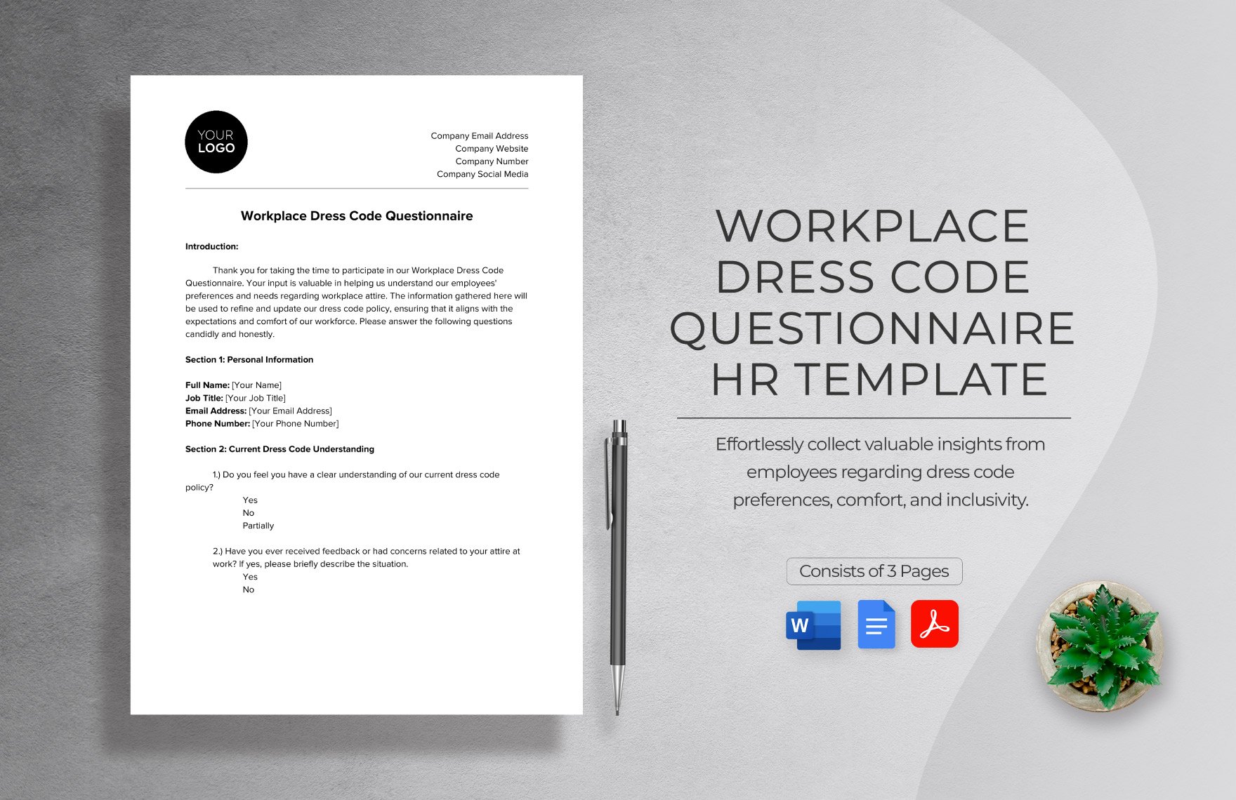 Workplace Dress Code Questionnaire HR Template