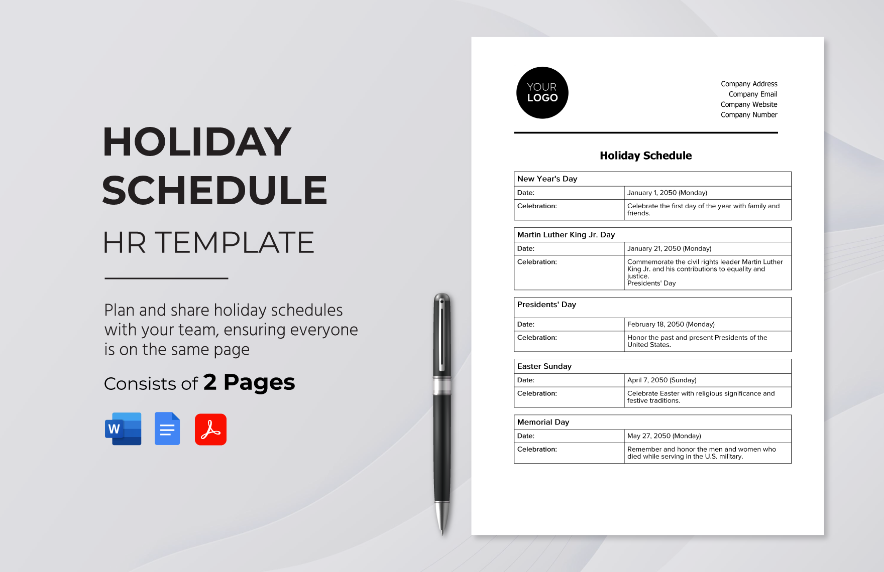 Holiday Schedule HR Template