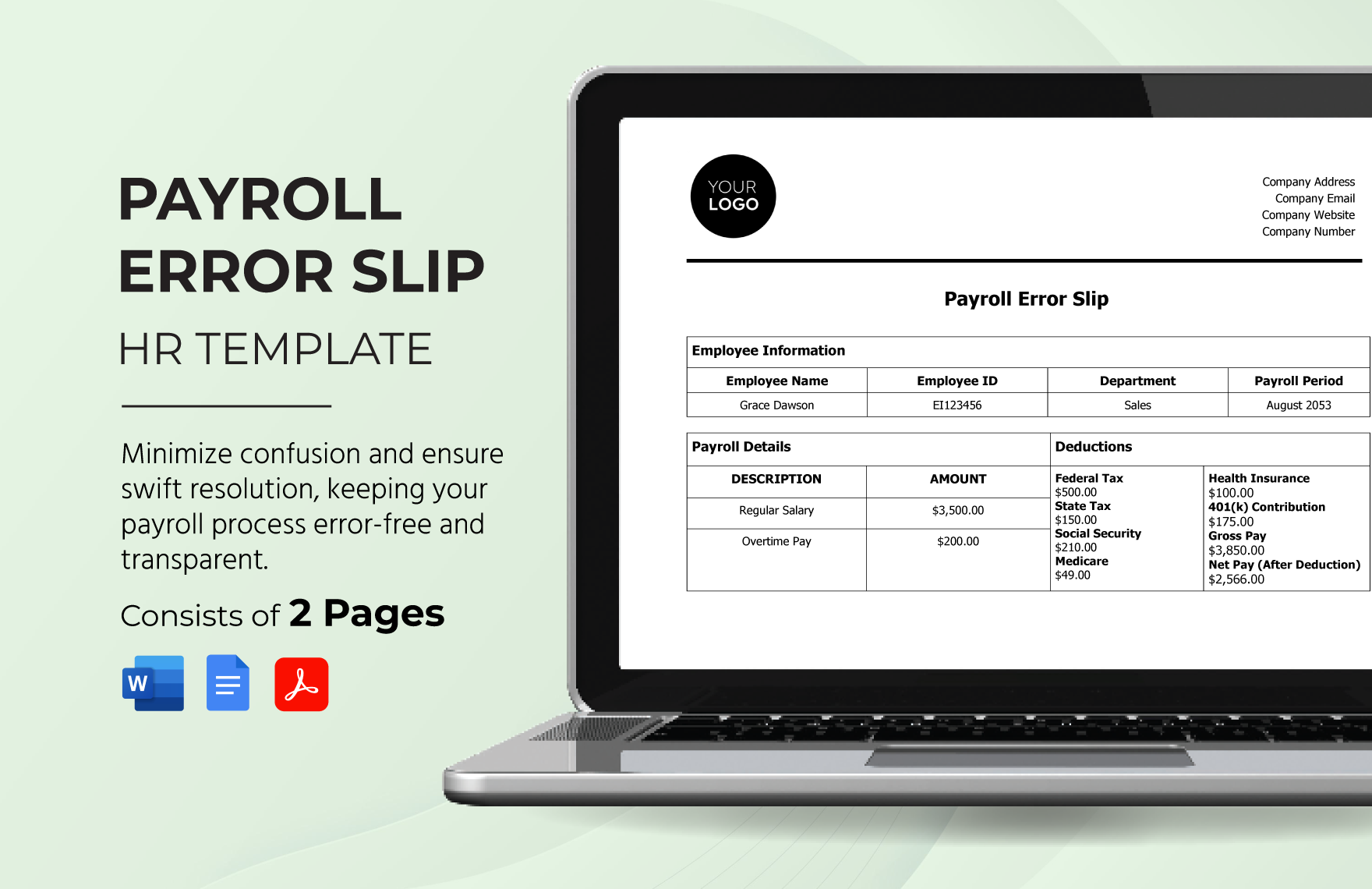 Payroll Error Slip HR Template