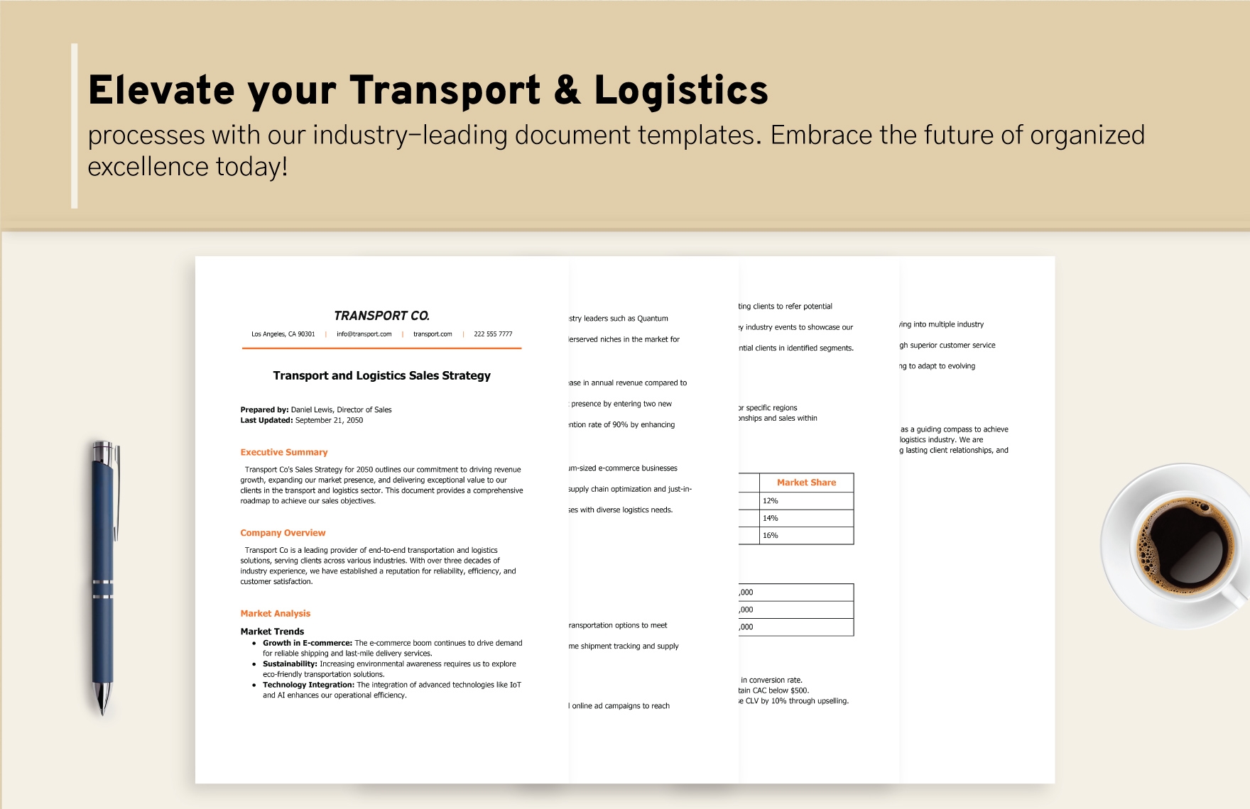 Transport and Logistics Sales Strategy Document Template