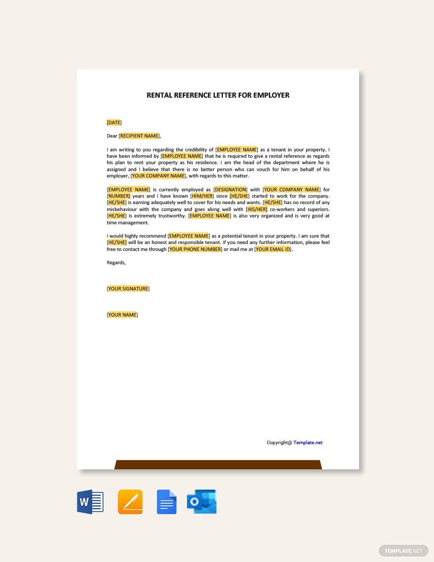 Free Rental Reference Letter from Employer in Word, Google Docs, PDF, Apple Pages, Outlook