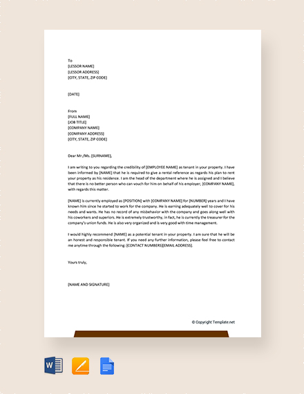 Rental Reference Letter From Employer