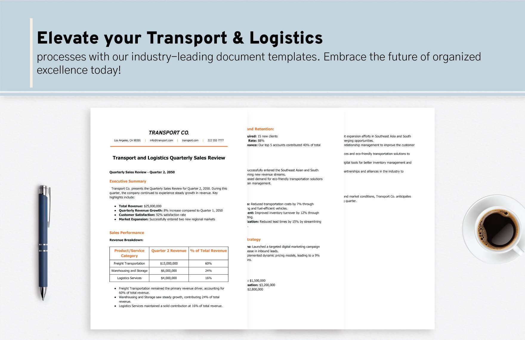 Transport and Logistics Quarterly Sales Review Template
