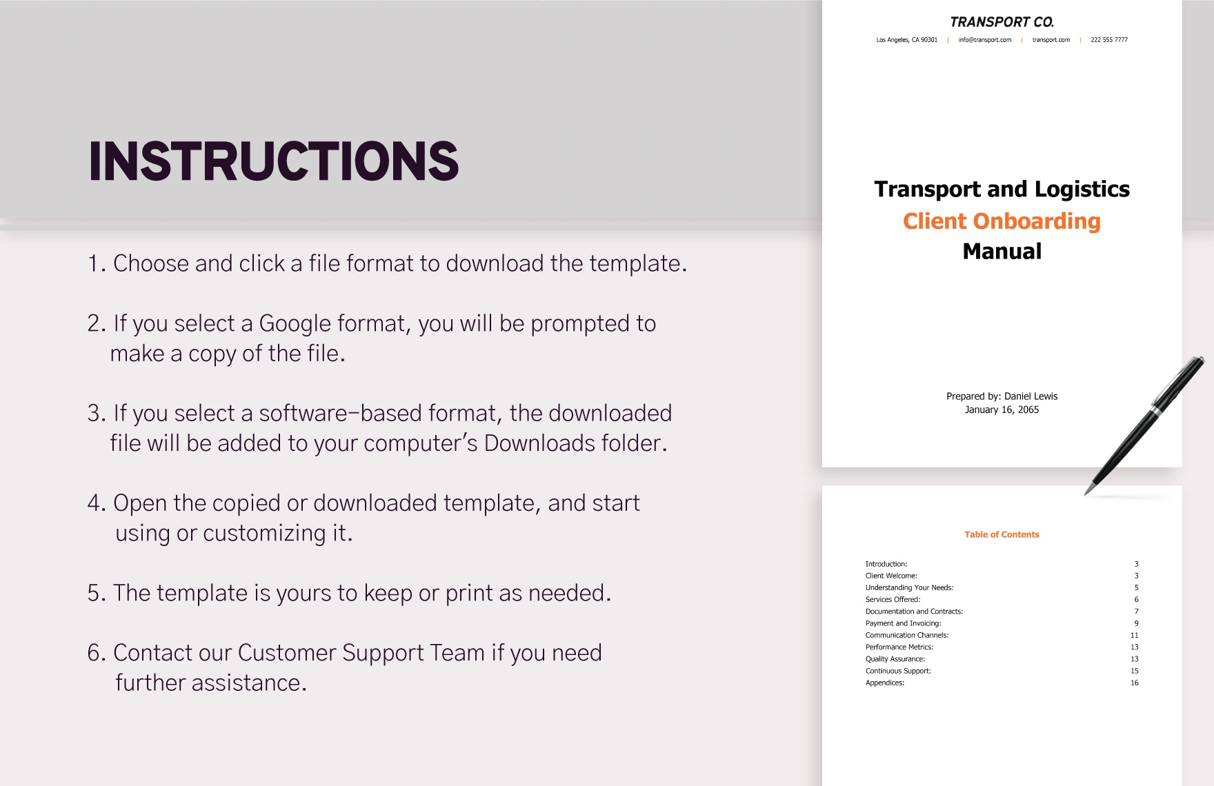 Transport and Logistics Client Onboarding Manual Template