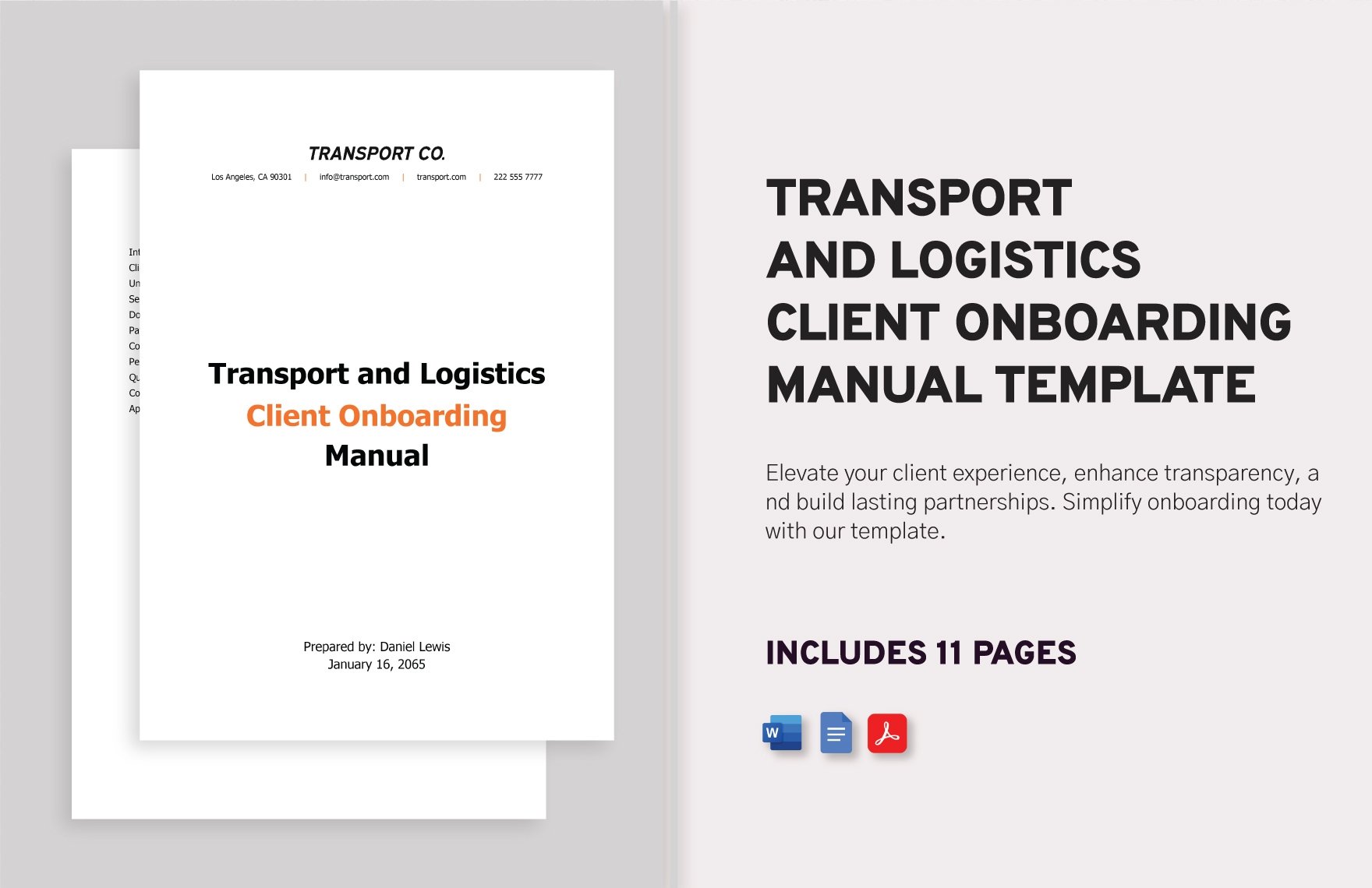 Transport and Logistics Client Onboarding Manual Template in Word, Google Docs, PDF