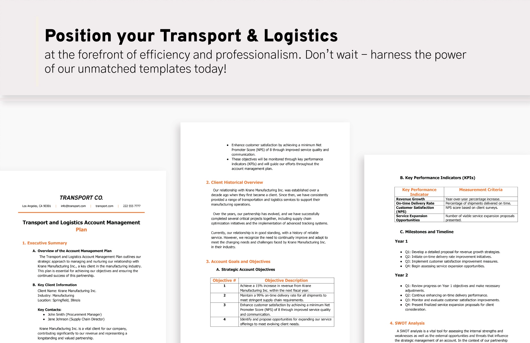 Transport and Logistics Account Management Plan Template