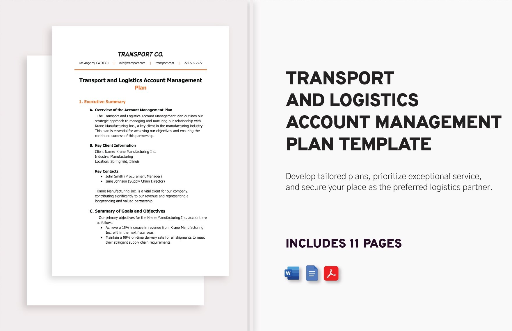 Transport and Logistics Account Management Plan Template in Word, Google Docs, PDF