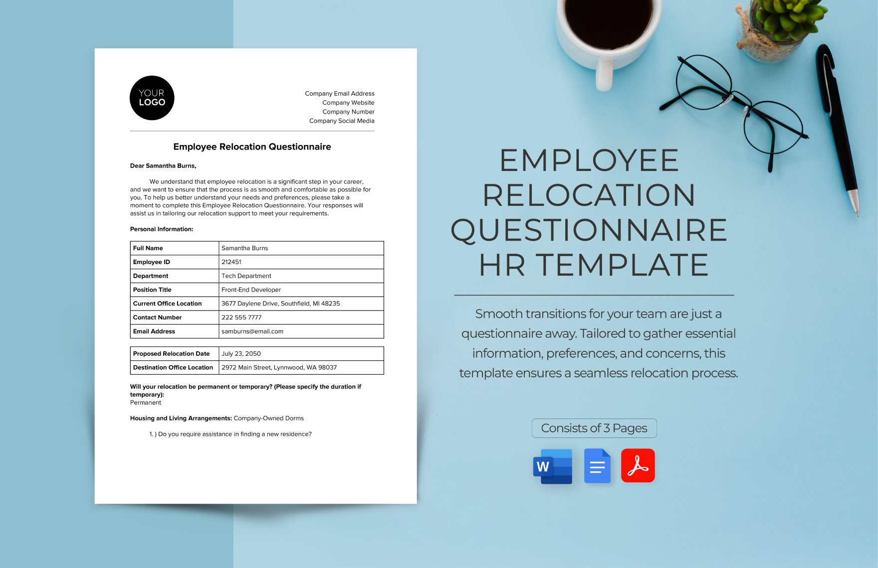 Employee Relocation Questionnaire HR Template in Word, Google Docs, PDF