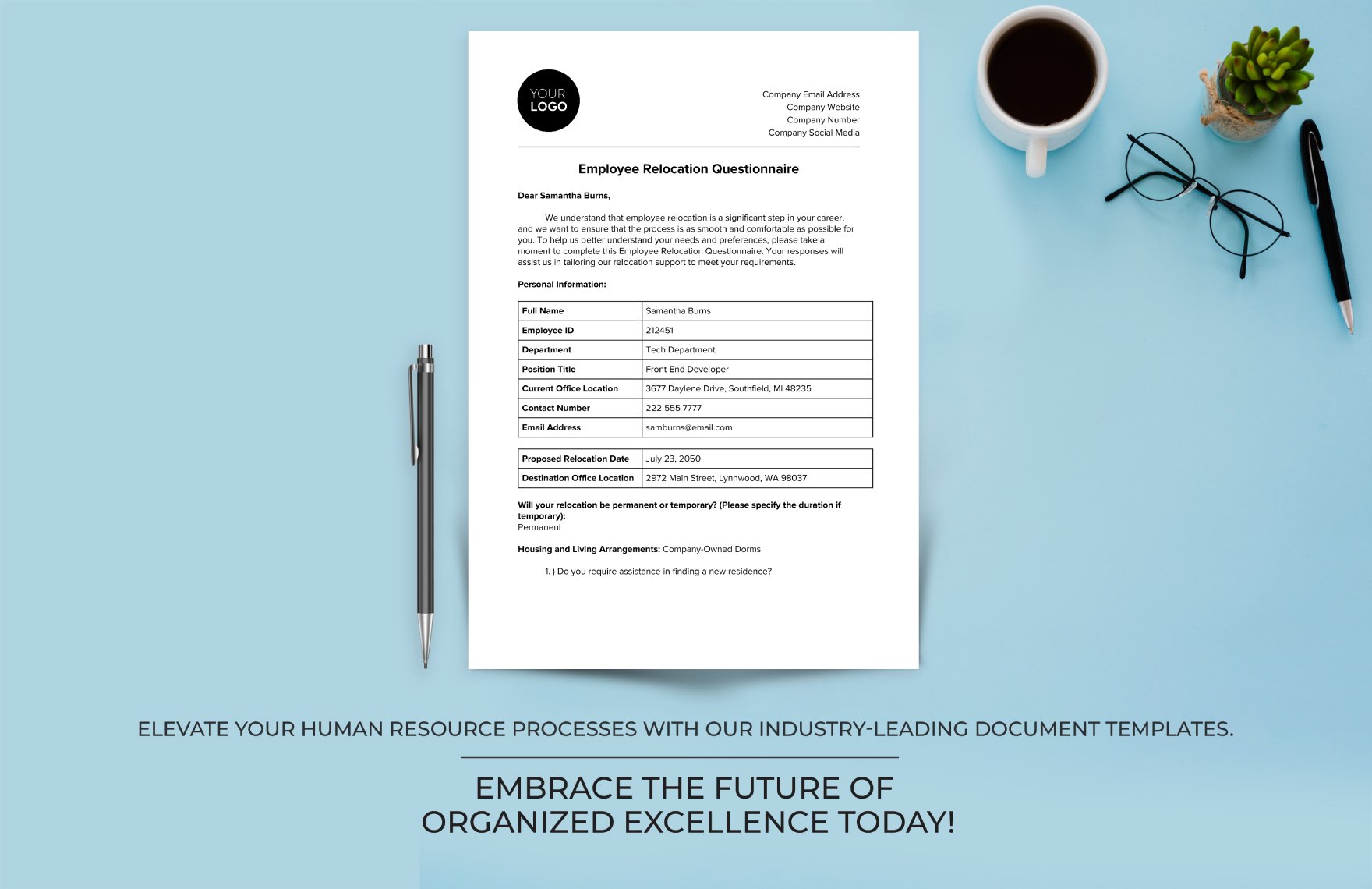 Employee Relocation Questionnaire HR Template