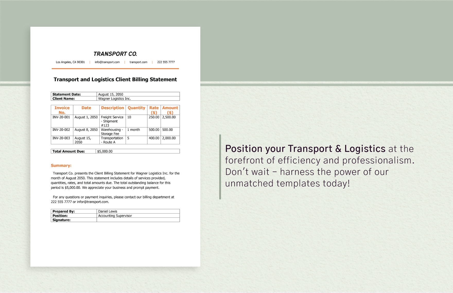 Transport and Logistics Client Billing Statement Template