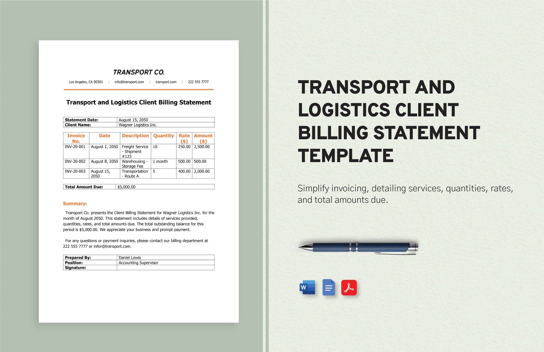 Transport and Logistics Client Billing Statement Template