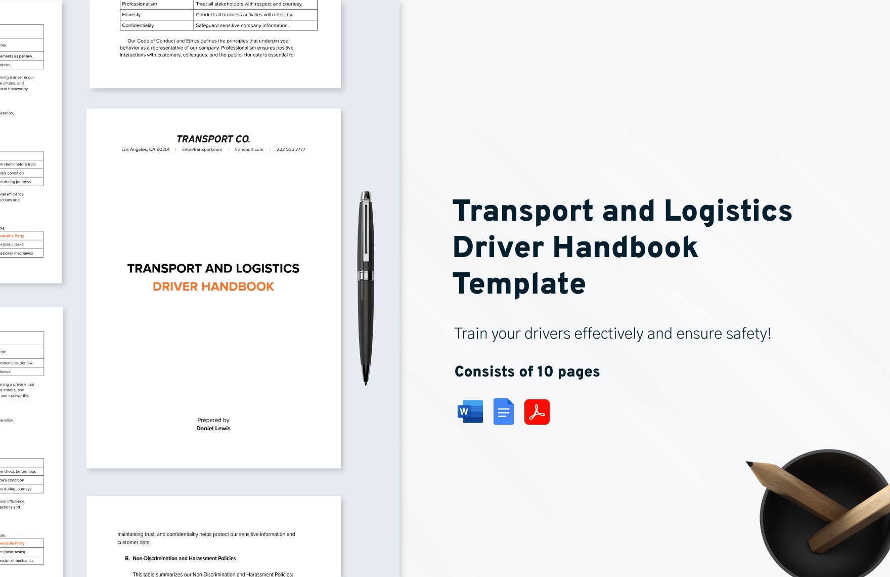 Transport and Logistics Driver Handbook Template in Word, Google Docs, PDF