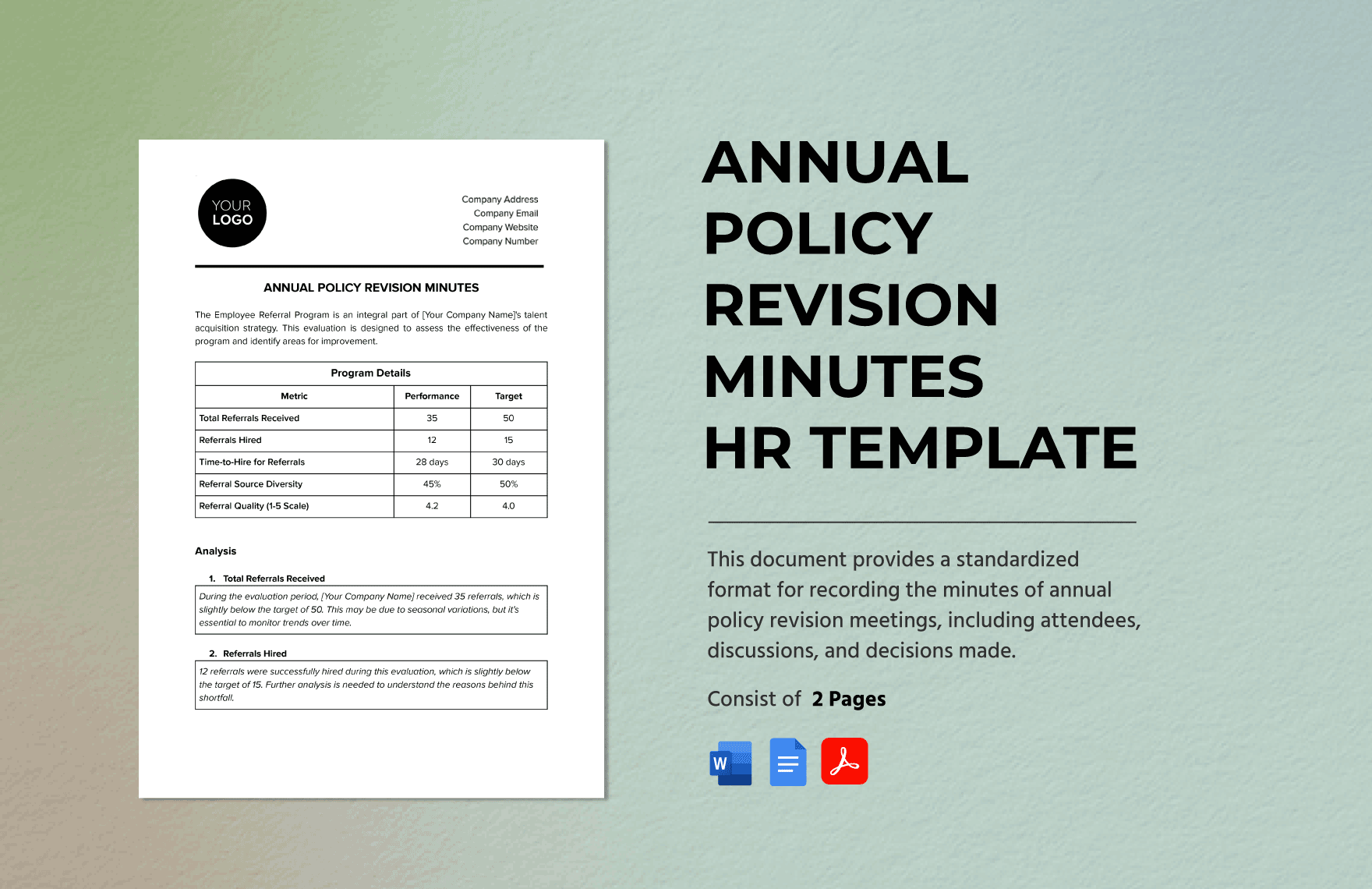 Annual Policy Revision Minutes HR Template