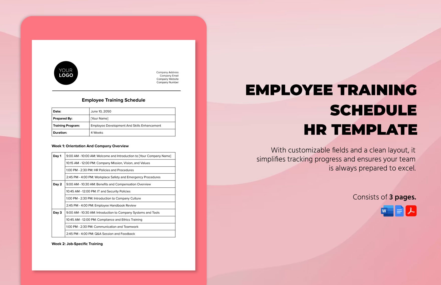 Employee Training Schedule HR Template