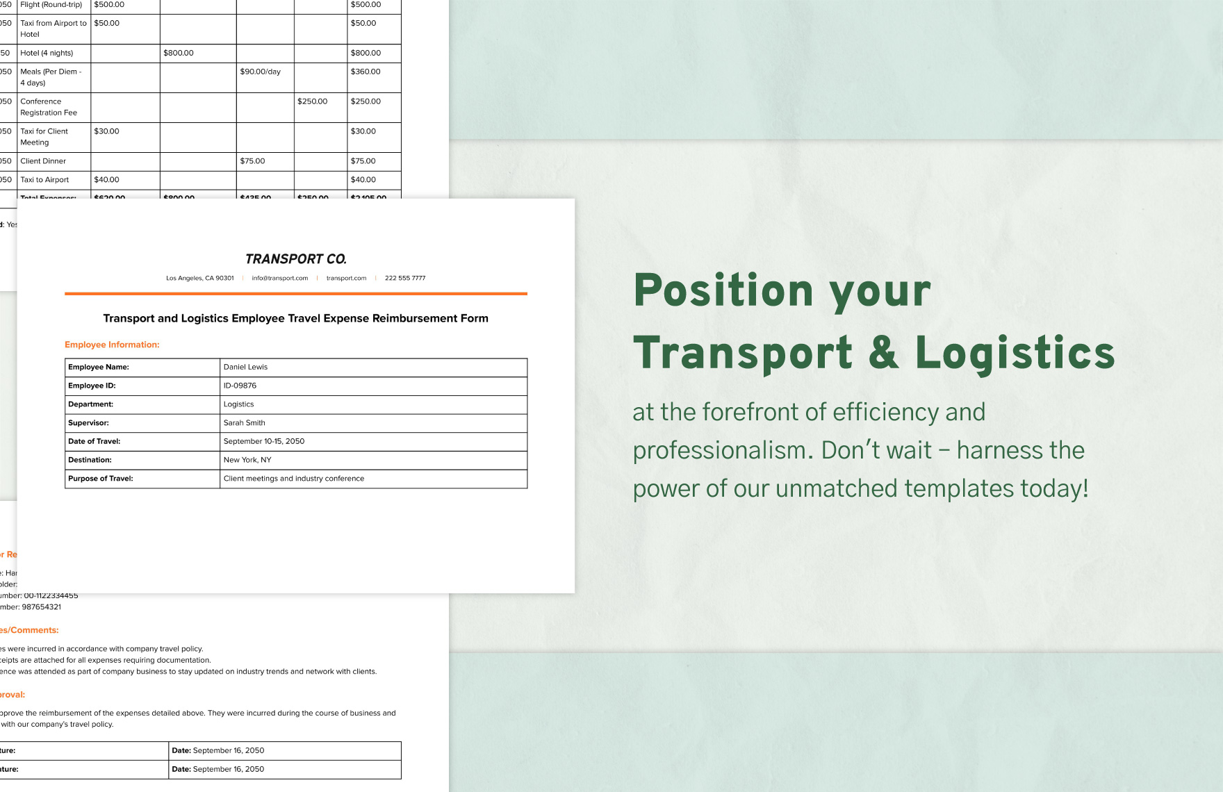 Transport and Logistics Employee Travel Expense Reimbursement Form Template