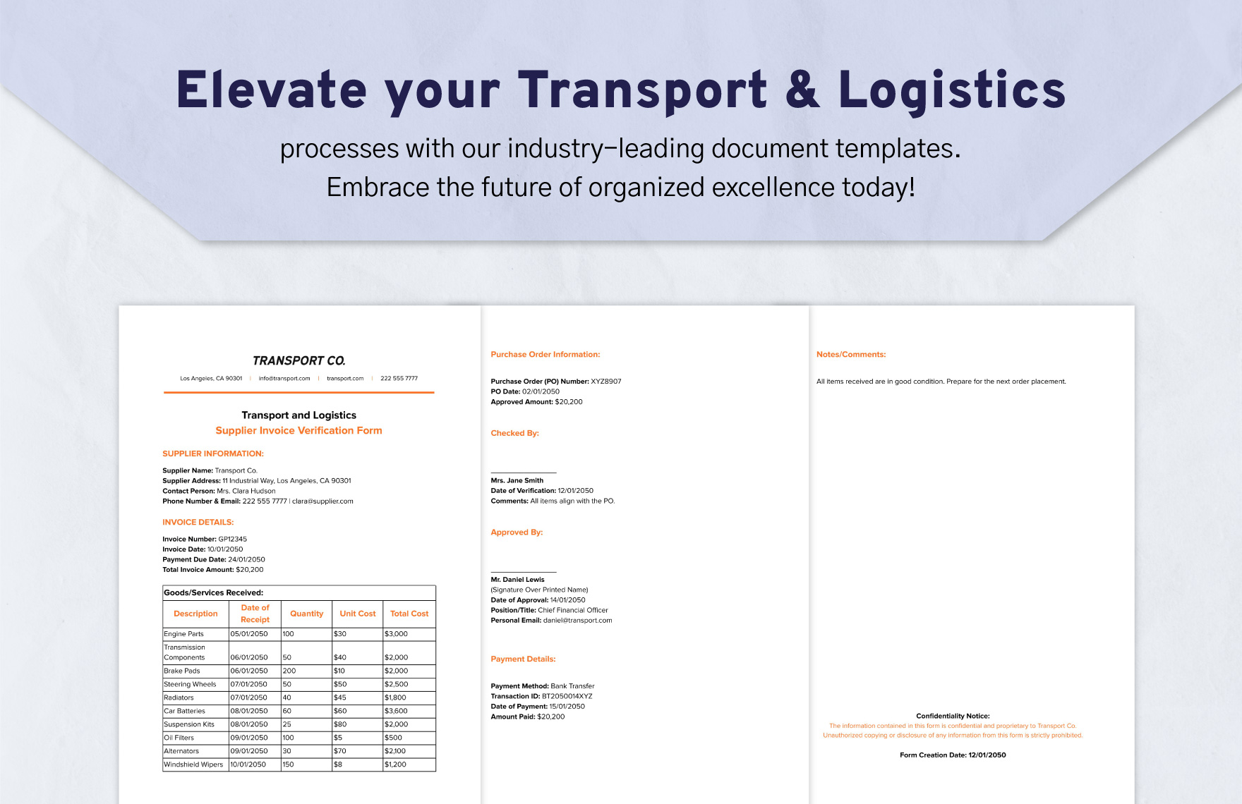 Transport and Logistics Supplier Invoice Verification Form Template