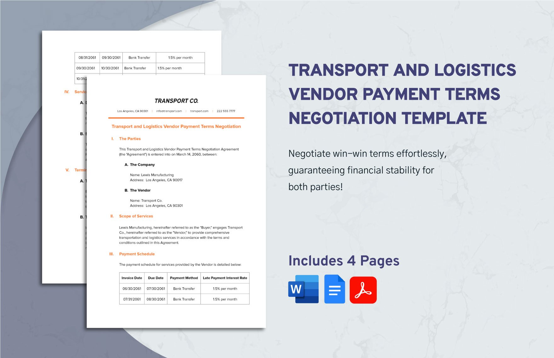 Transport and Logistics Vendor Payment Terms Negotiation Template