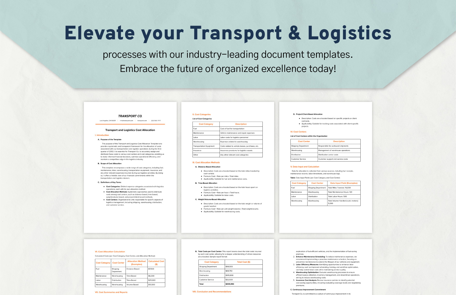Transport and Logistics Cost Allocation Template