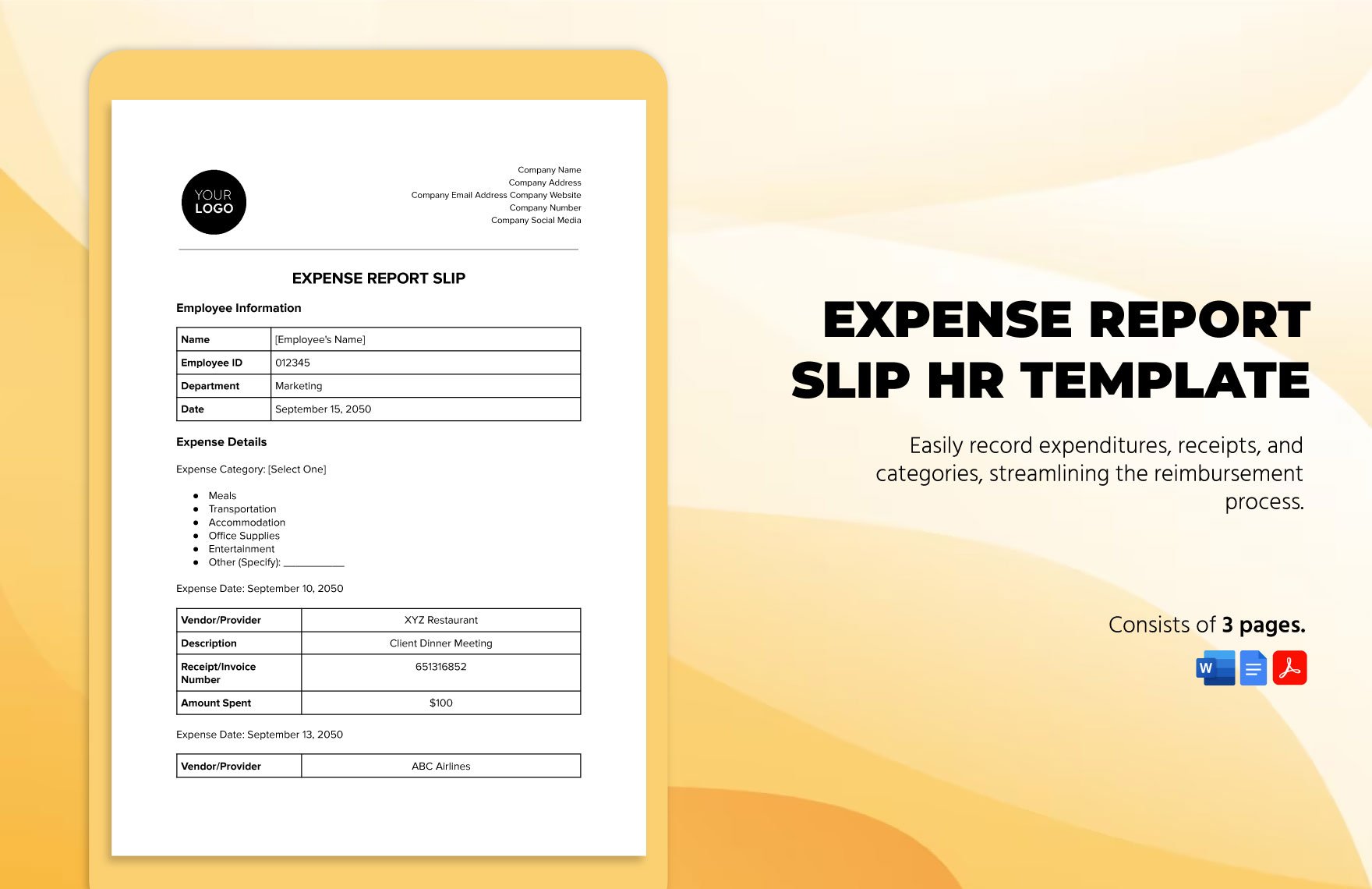 Expense Report Slip HR Template