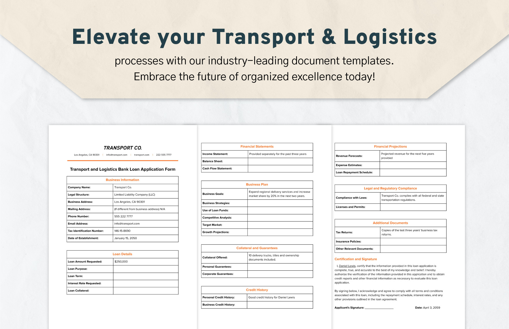 Transport and Logistics Bank Loan Application Form Template
