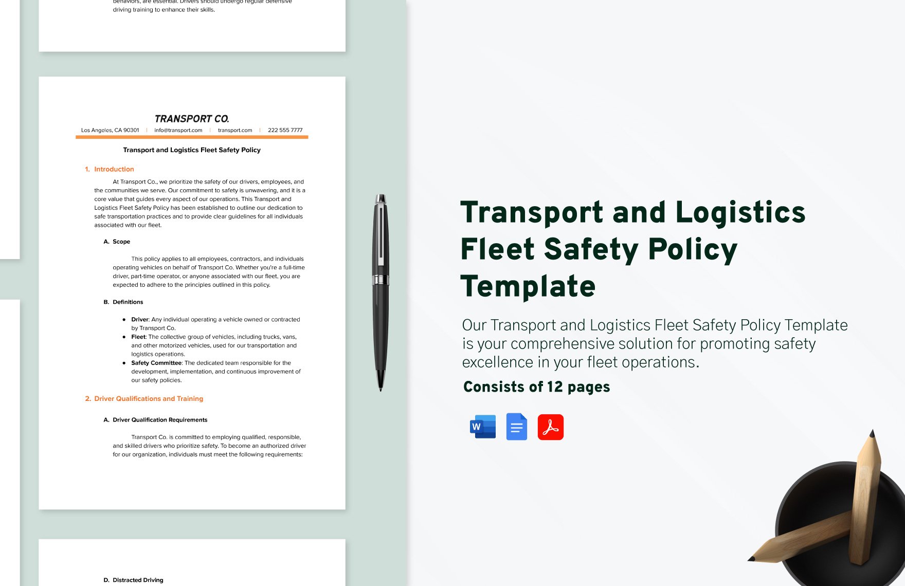 Transport and Logistics Fleet Safety Policy Template in Word, Google Docs, PDF