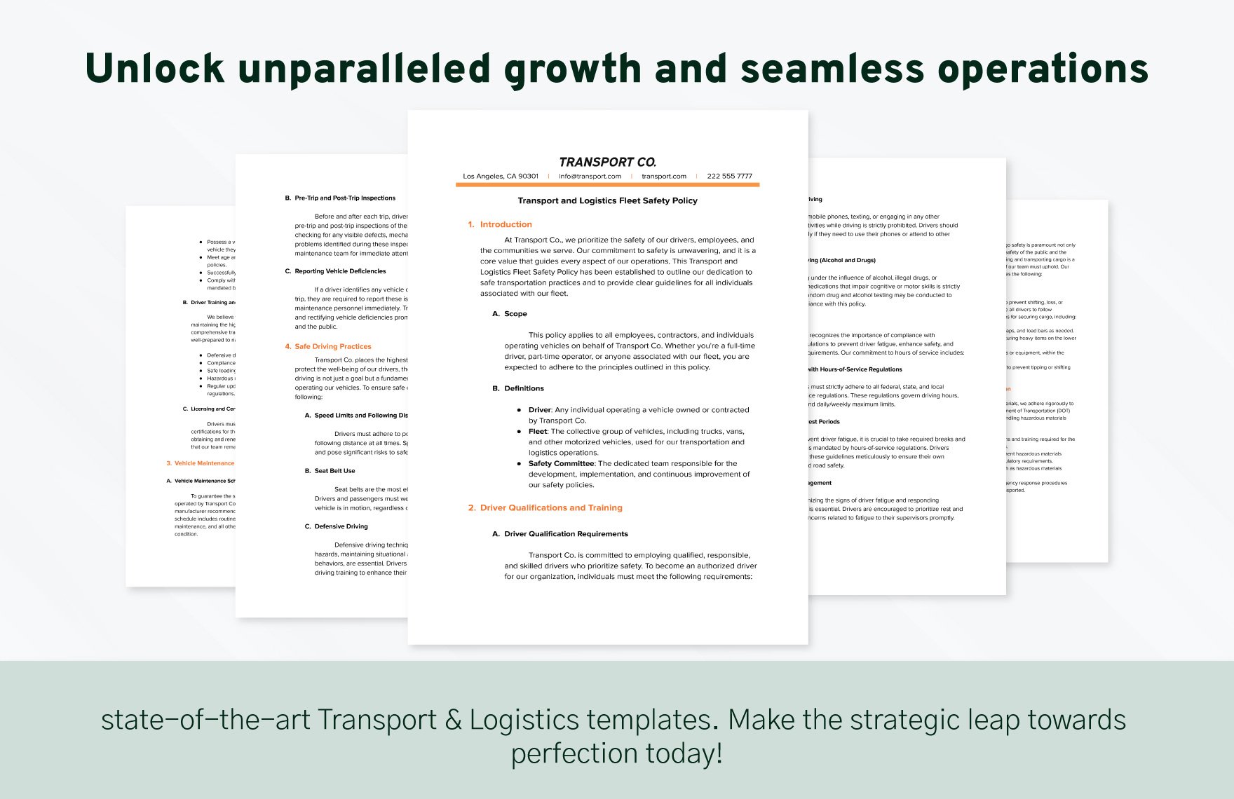 Transport and Logistics Fleet Safety Policy Template