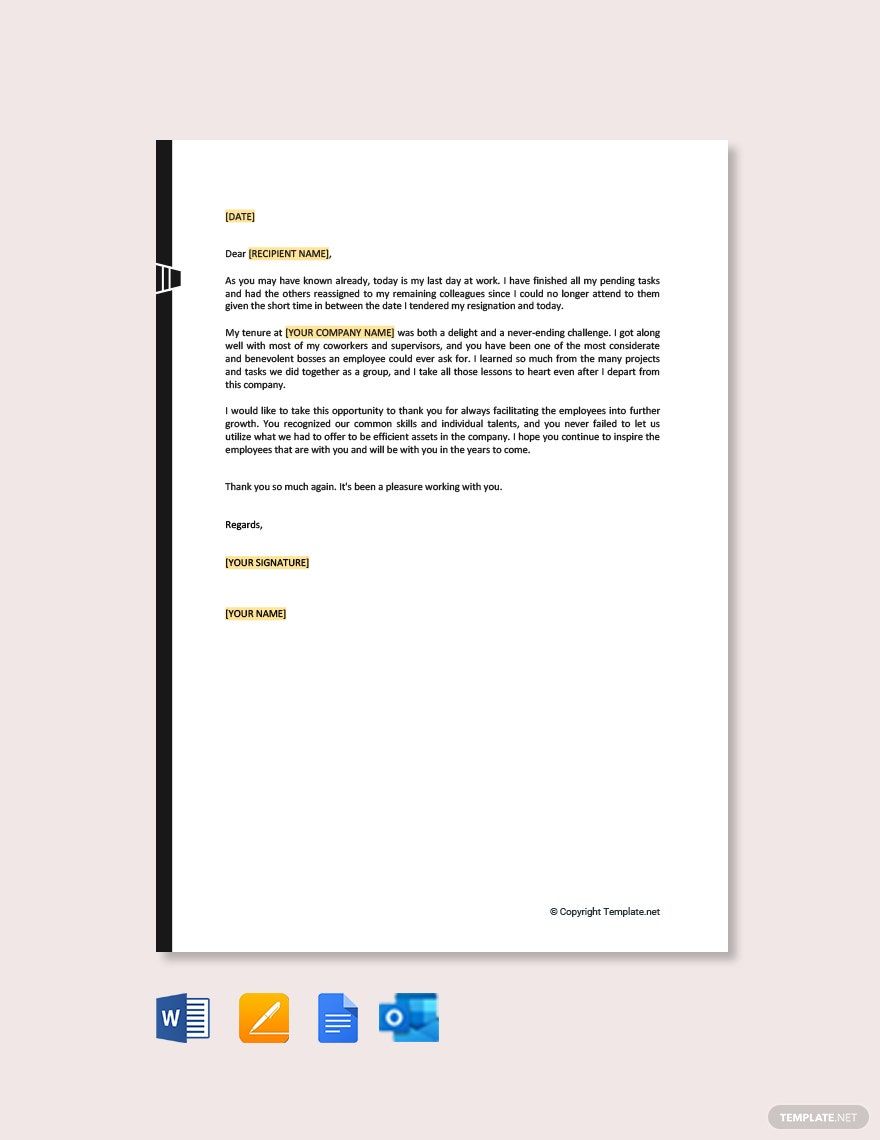 Free Thank You Letter to Boss When Leaving in Word, Google Docs, PDF, Apple Pages, Outlook