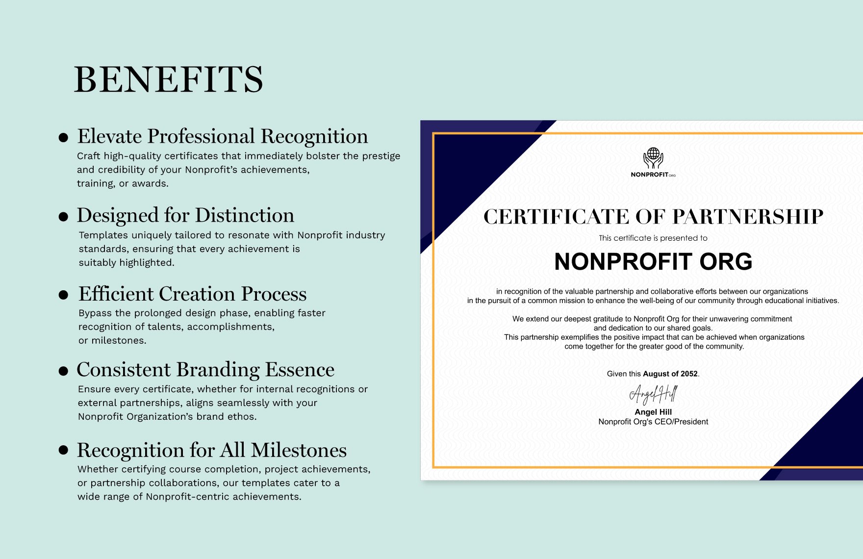 Nonprofit Organization Partnership Certificate Template