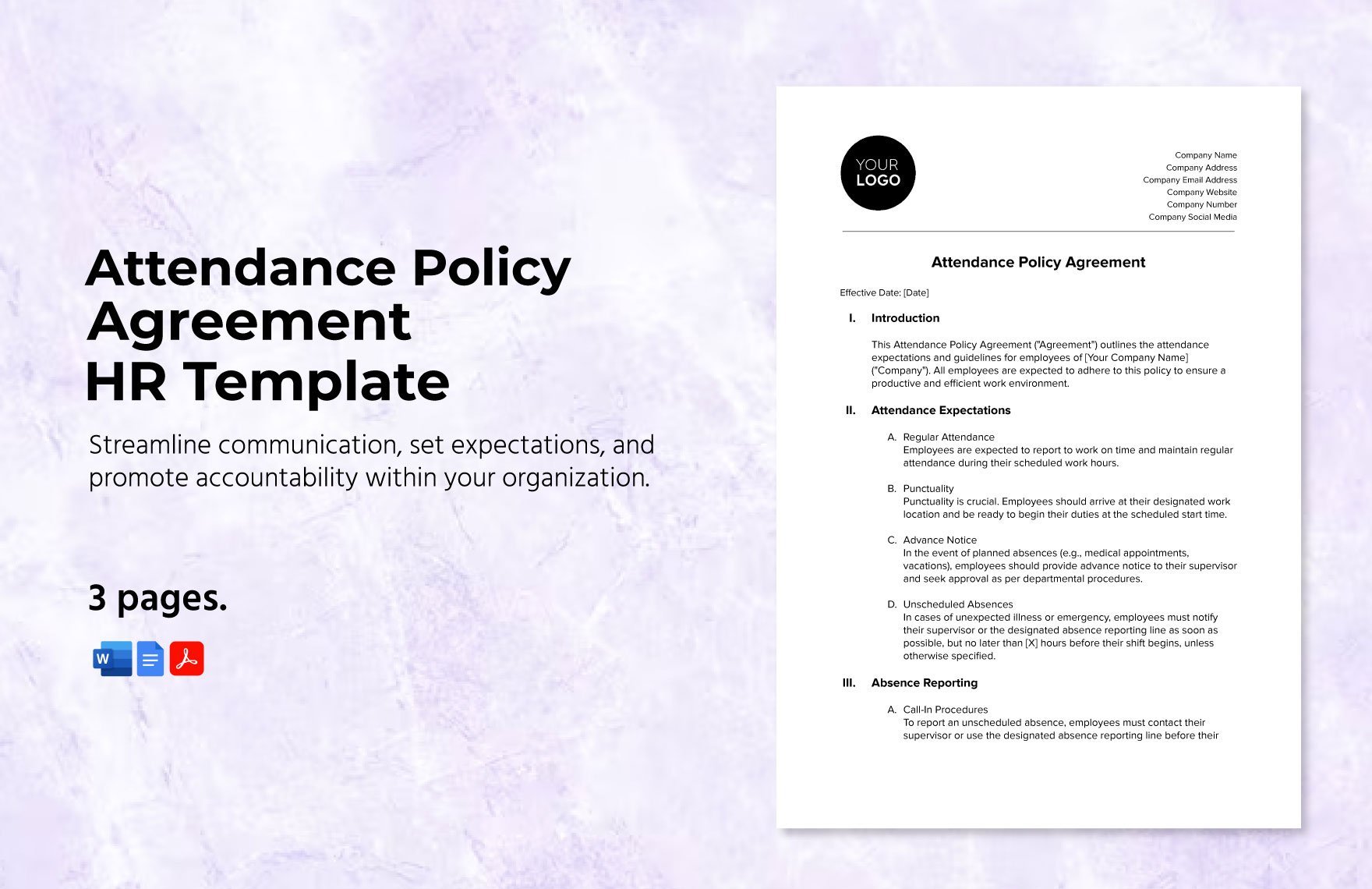 Attendance Policy Agreement HR Template