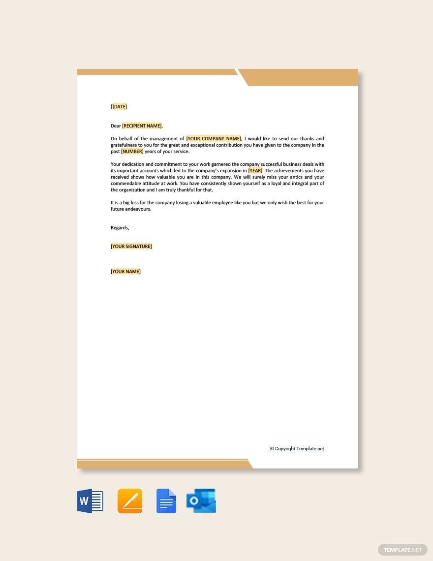 Free Thank You Letter to Employee After Resignation in Word, Google Docs, PDF, Apple Pages, Outlook