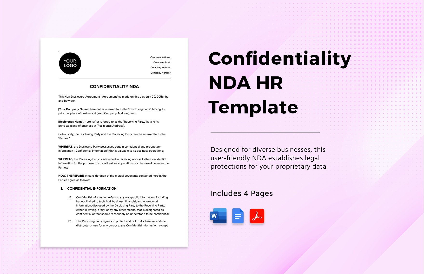 Confidentiality NDA HR Template in Word, PDF