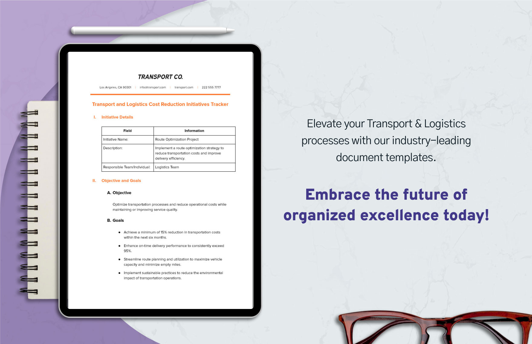 Transport and Logistics Cost Reduction Initiatives Tracker Template