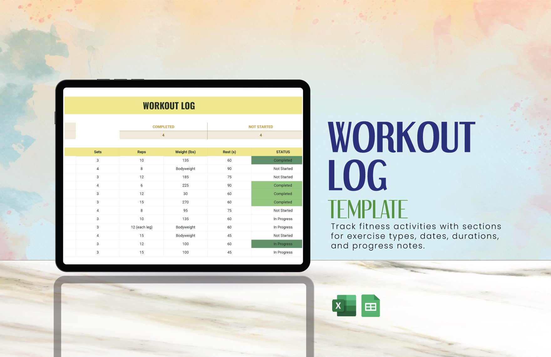 Free Workout Log Template in Excel, Google Sheets