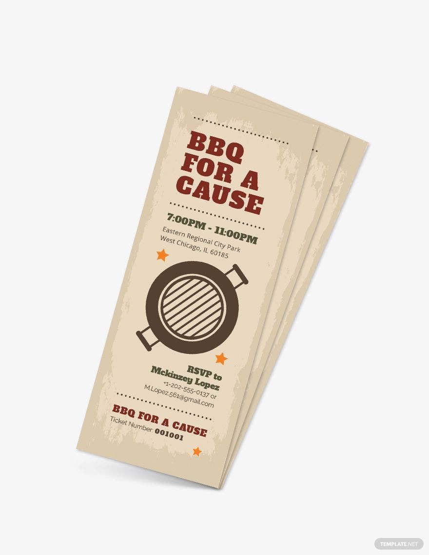 BBQ Fundraiser Ticket Template Illustrator Word Apple Pages PSD 