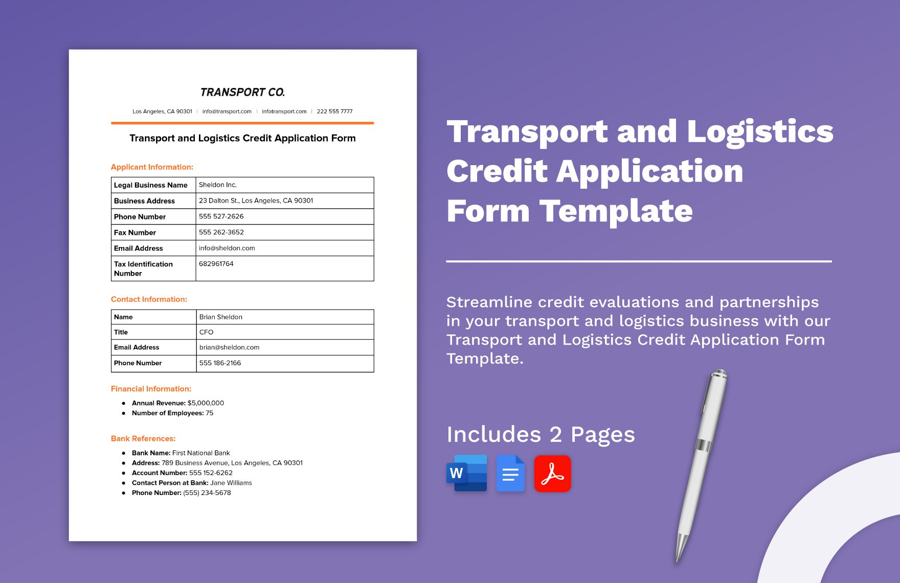 Transport and Logistics Credit Application Form Template