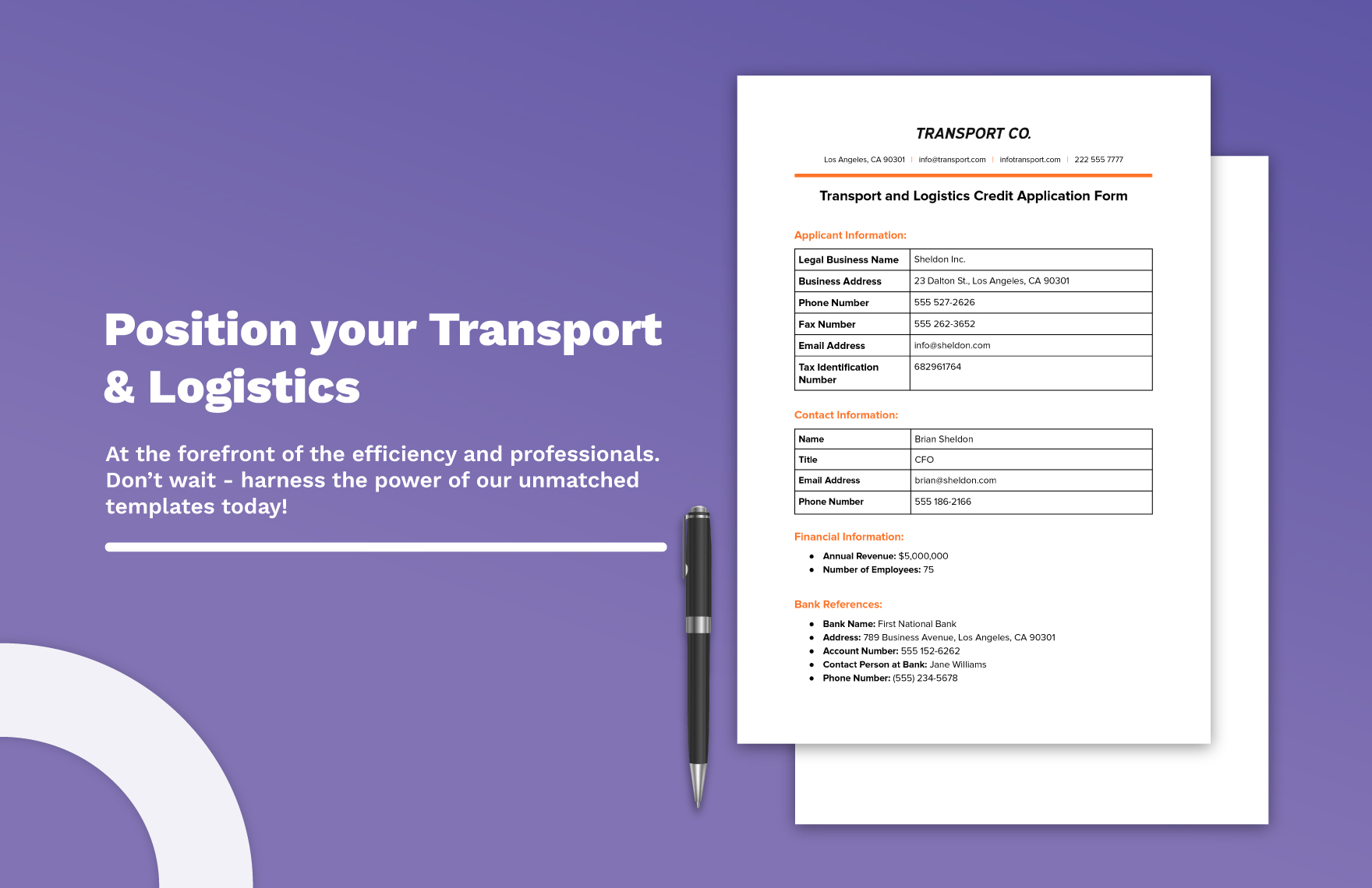 Transport and Logistics Credit Application Form Template