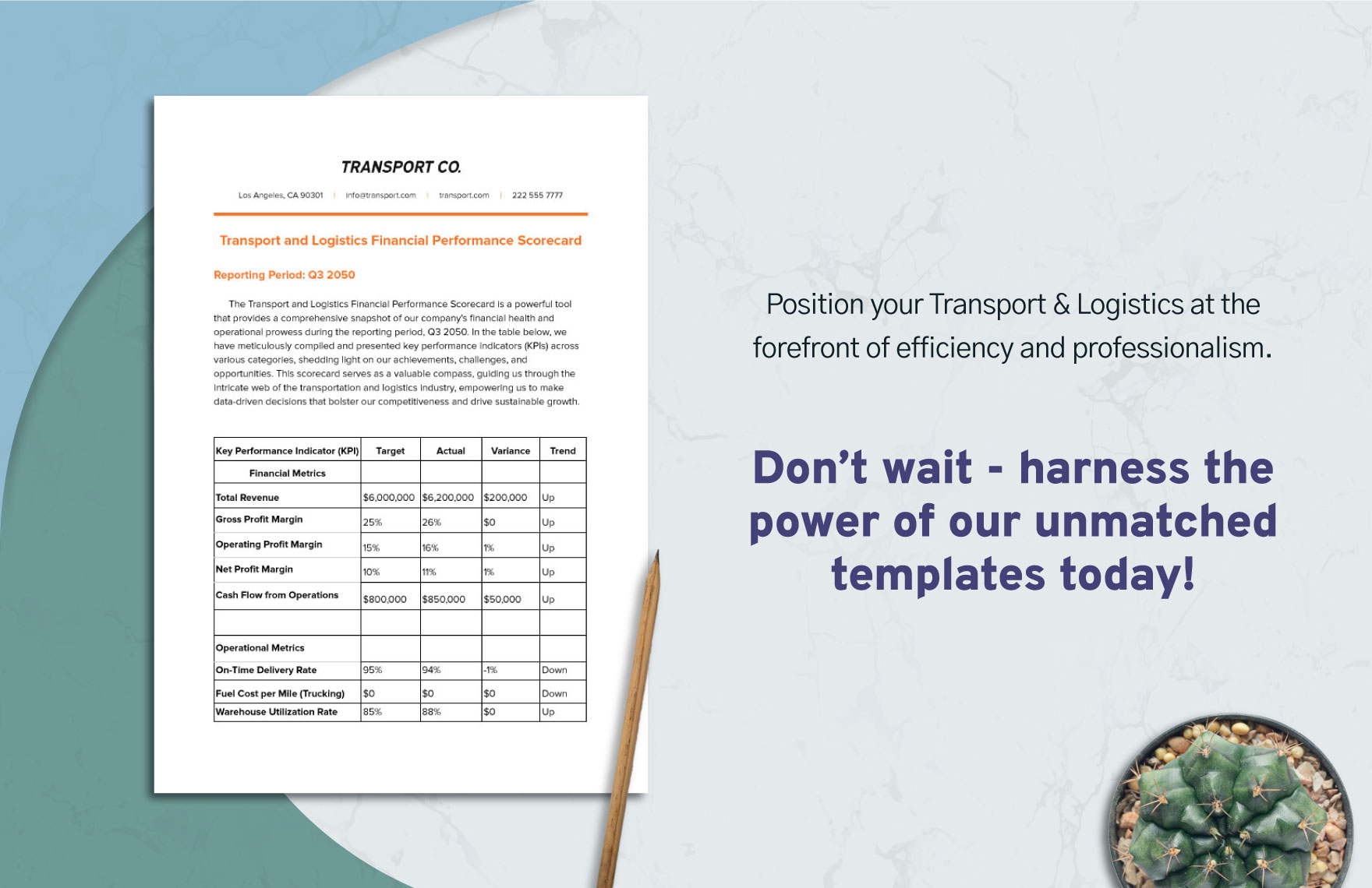 Transport and Logistics Financial Performance Scorecard Template