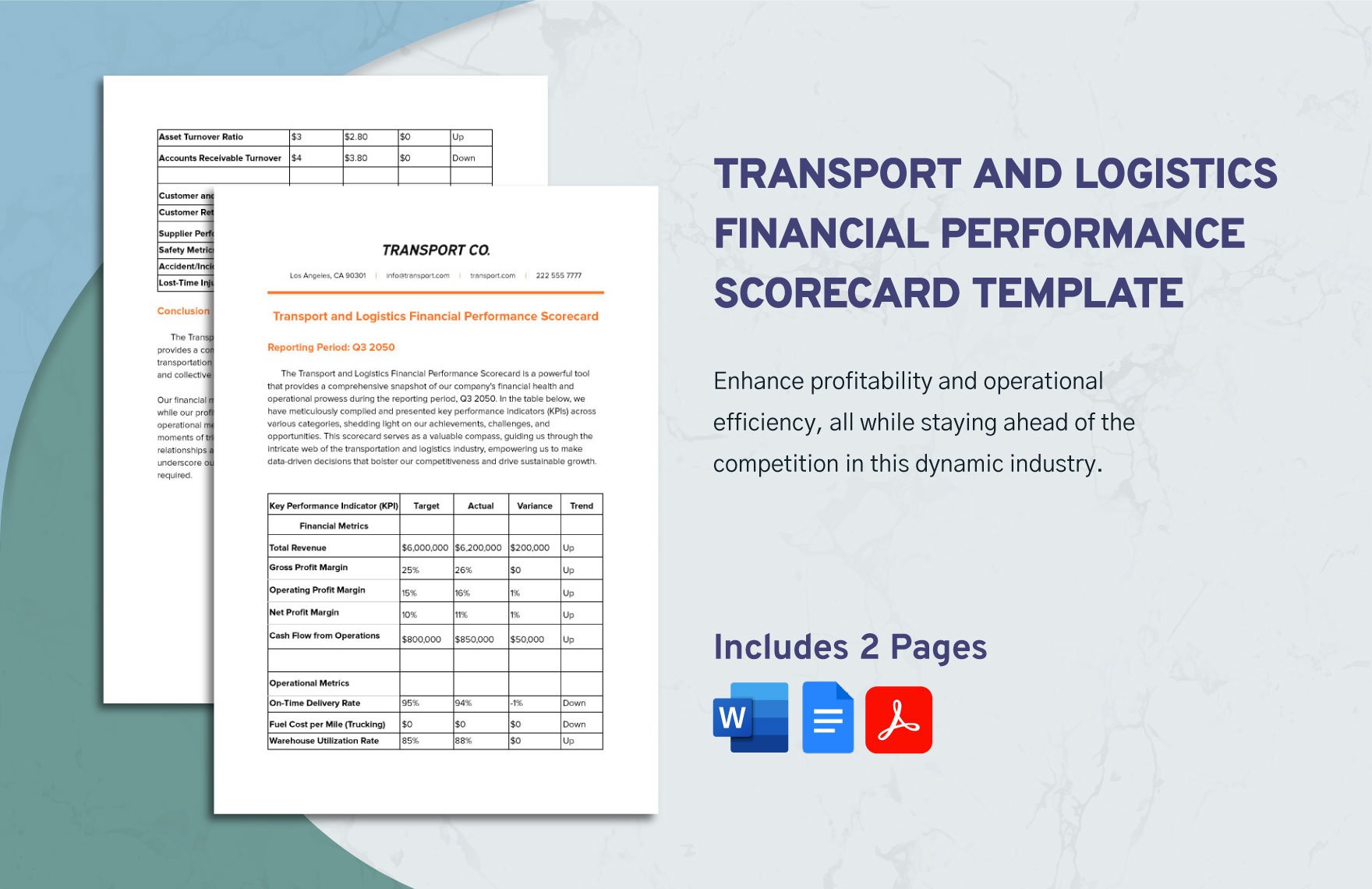 Transport and Logistics Financial Performance Scorecard Template