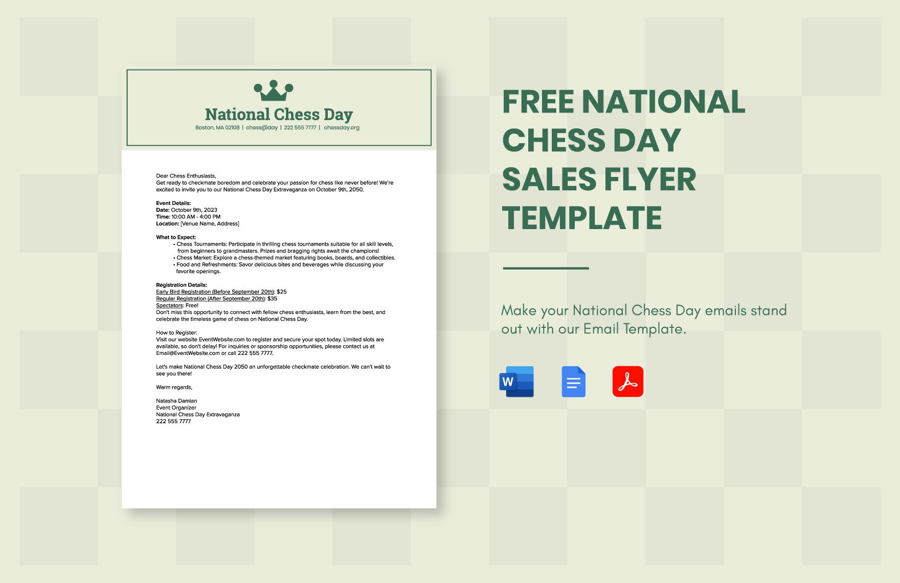 National Chess Day Email Template in Word, Google Docs, PDF