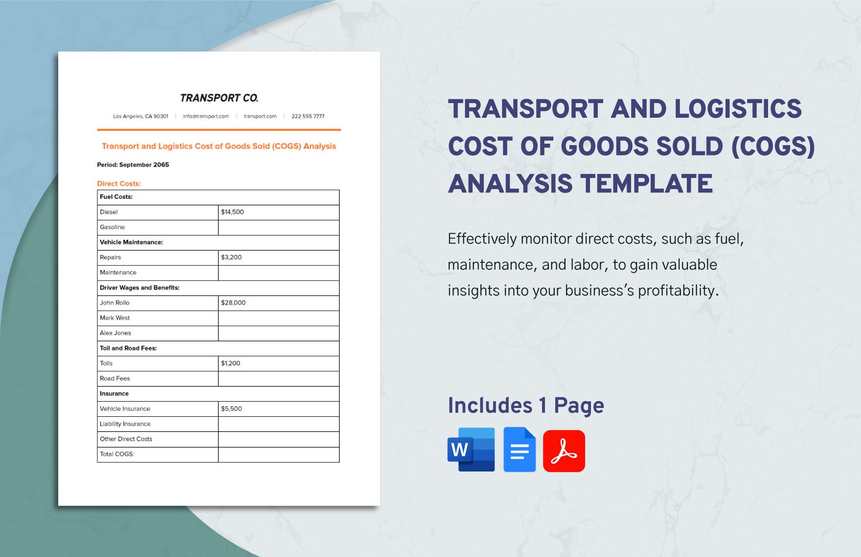 Transport and Logistics Cost of Goods Sold (COGS) Analysis Template