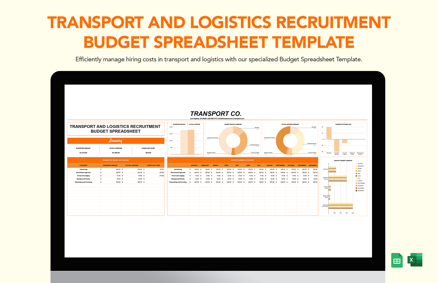 Transport and Logistics Recruitment Budget Spreadsheet Template