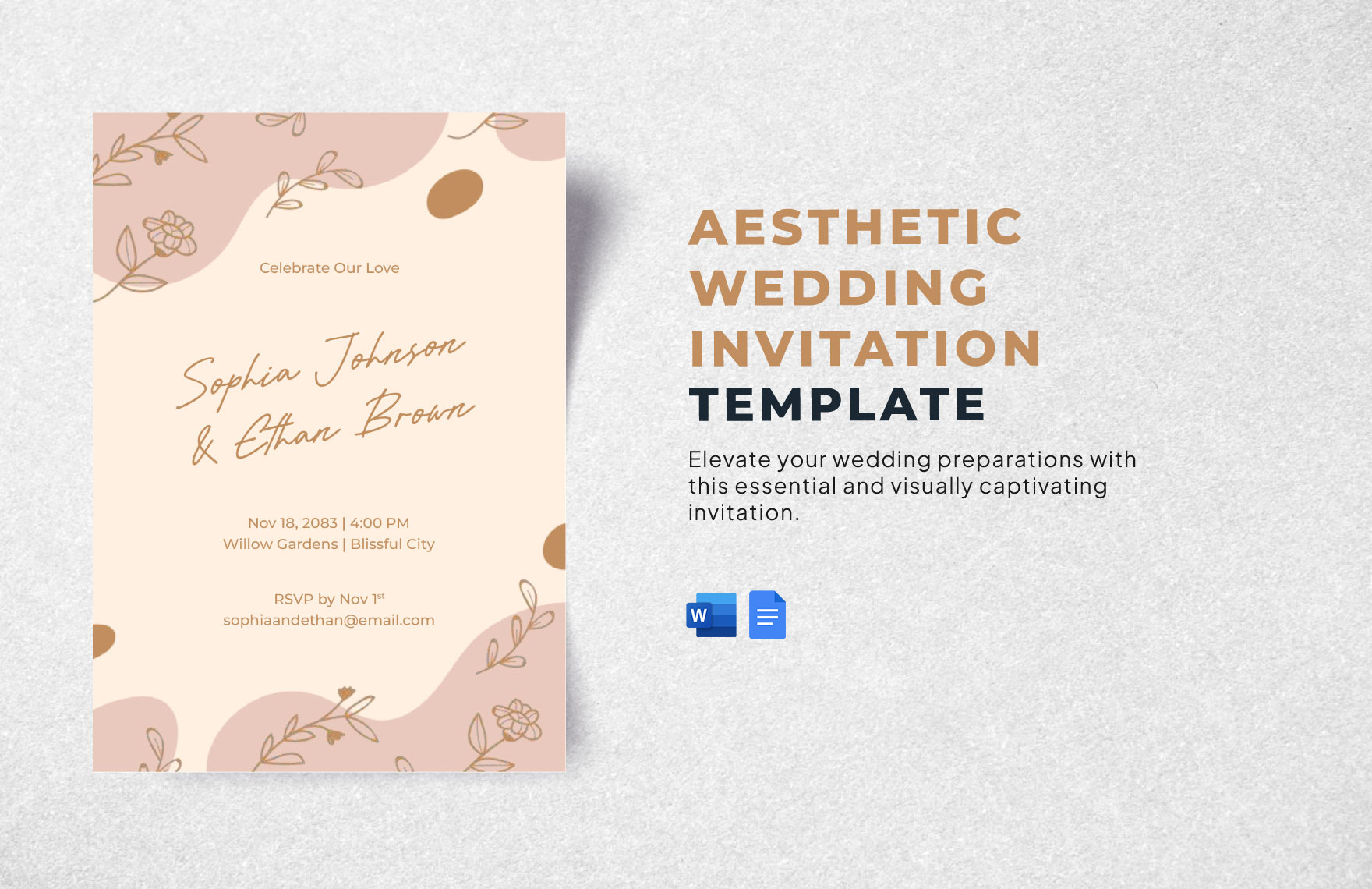 Free Aesthetic Wedding Invitation Template in Word, Google Docs